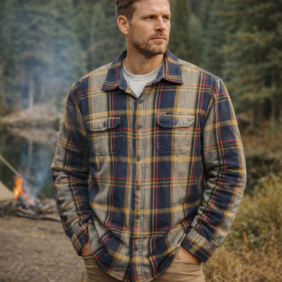 Orvis Other - Orvis Shacket XL Men Brown Plaid Flannel Cotton Button Front Outdoor Camp Cabin